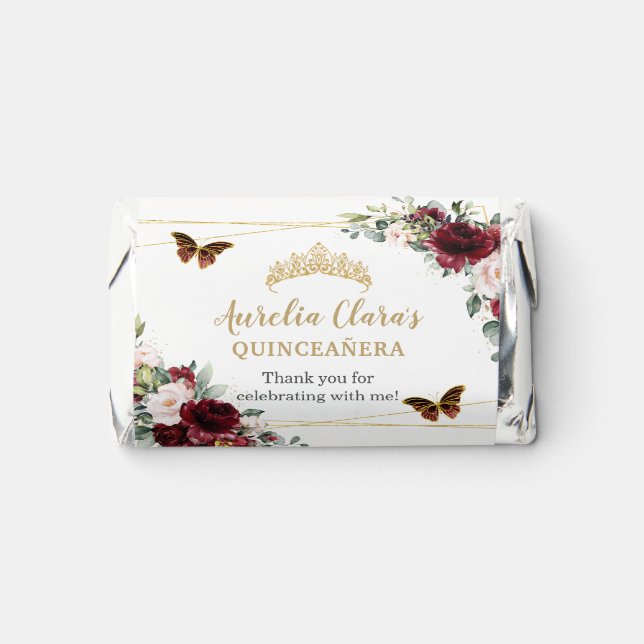 Burgundy Blush Floral Quinceañera Tiara Butterfly Hershey's Miniatures (Front)