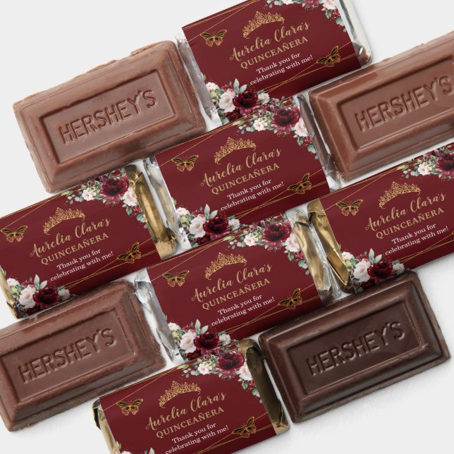Burgundy Blush Floral Quinceañera Tiara Butterfly  Hershey's Miniatures (Assorted)