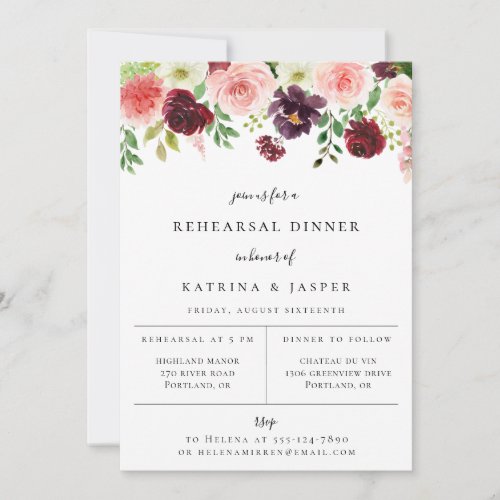 Burgundy Blush Floral Rehearsal Dinner Invitation