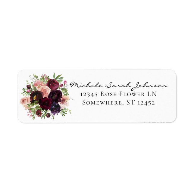 Burgundy & Blush Floral Return Address Label (Front)