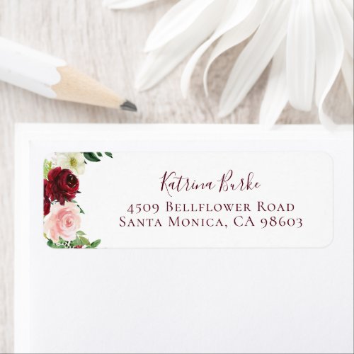 Burgundy Blush Floral Return Address Label