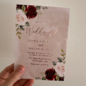 Burgundy & Blush Floral Rose Foil Wedding Invitation