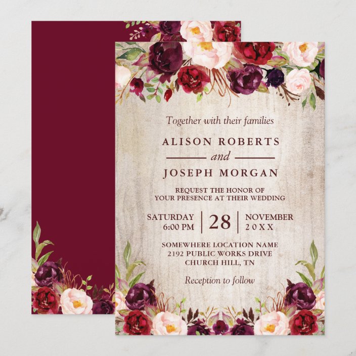 Burgundy Blush Floral Rustic Barn Wood 