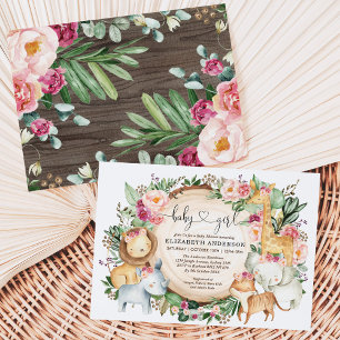 Burgundy Blush Floral Safari Jungle Baby Shower Invitation