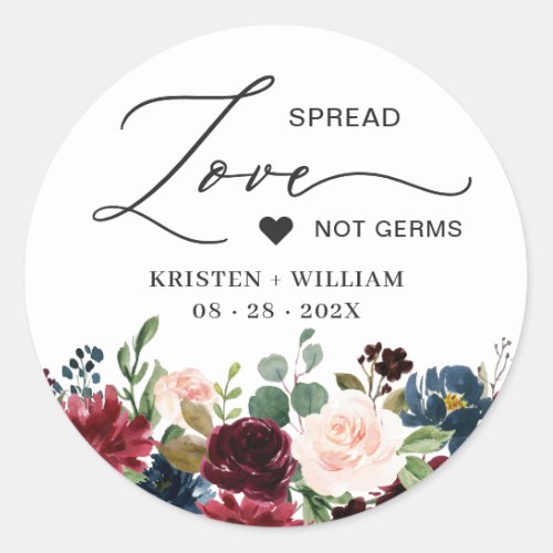 Burgundy Blush Floral Sanitizer Wedding Favor Classic Round Sticker