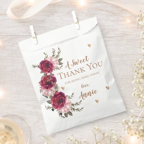Burgundy Blush Floral Thank you Bridal Shower Gift Favor Bag