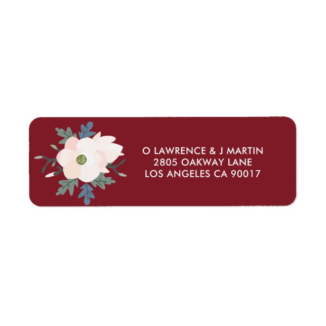 Burgundy Blush Floral Wedding Address Label (Front)