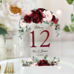 Burgundy Blush Floral Wedding Arch Table Number<br><div class="desc">This exquisite acrylic table number features a stunning rich burgundy and blush pink floral design in an arch shape. Easily personalize each table number by clicking the "Edit Using Design Tool" button to re-arrange and format the text to your liking. Choose from two exquisite finishes: Clear or Frosted, and select...</div>