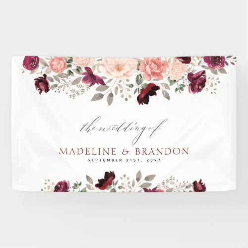 Burgundy Blush Floral Wedding Banner