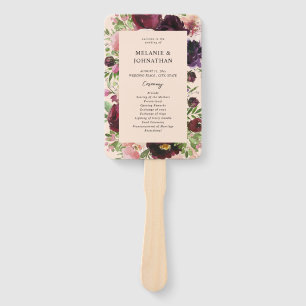 Burgundy & Blush Floral Wedding Ceremony Program 2 Hand Fan