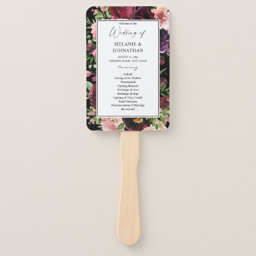 Burgundy  Blush Floral Wedding Ceremony Program B Hand Fan