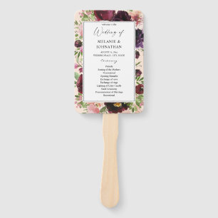 Burgundy & Blush Floral Wedding Ceremony Program P Hand Fan