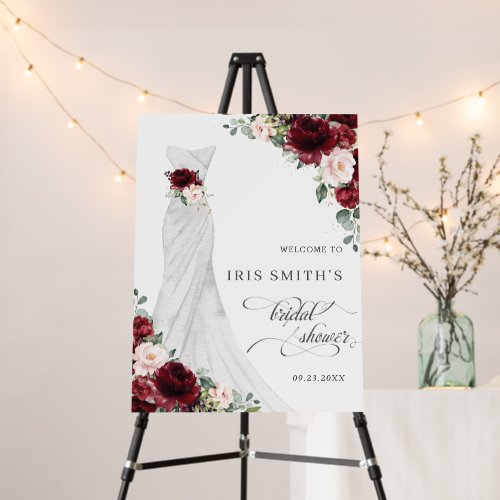 Burgundy Blush Floral Wedding Dress Bridal Shower Foam Board