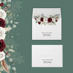 Burgundy Blush Floral Wedding Envelopes