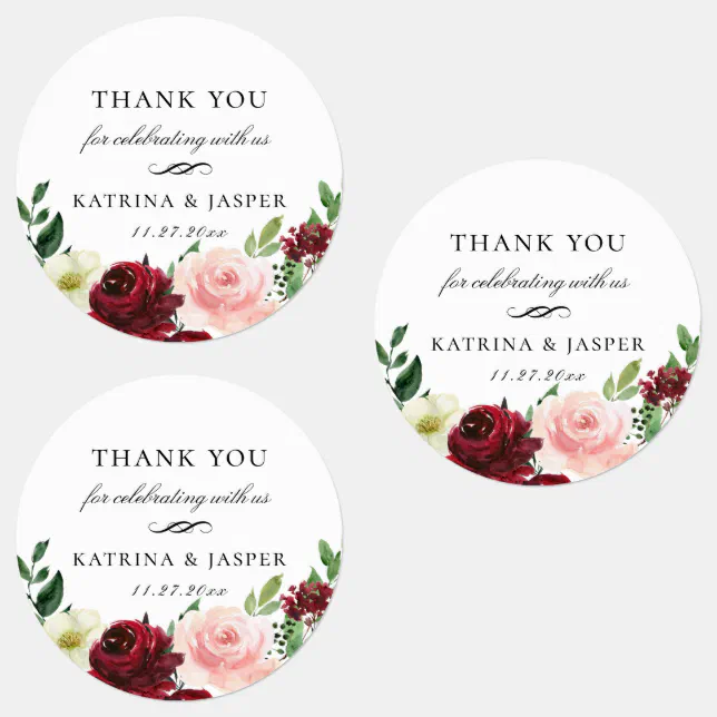 Burgundy Blush Floral Wedding Favor Labels | Zazzle