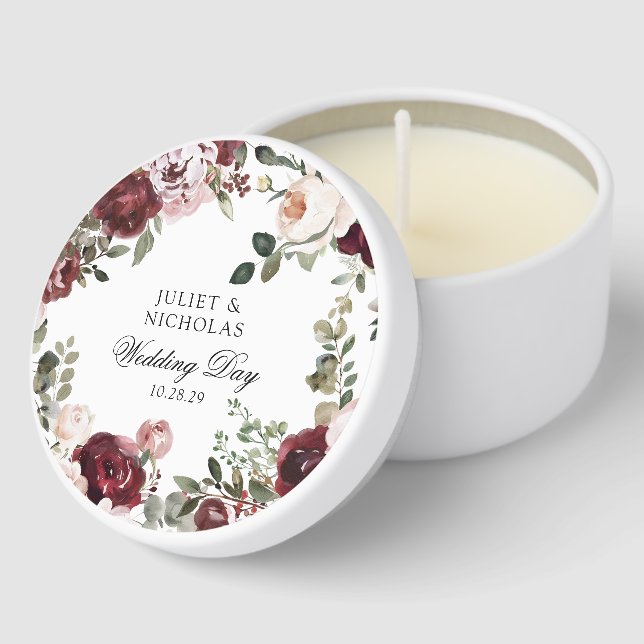 Burgundy & Blush Floral Wedding Favor Mini Candle Favors (Corner)