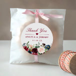 Burgundy Blush Floral Wedding Favor Thank You Classic Round Sticker<br><div class="desc">These Burgundy Blush Floral Thank You Round Stickers are a beautiful way to thank your guests for sharing in your special day. The stickers feature burgundy and blush flowers, with the words "Thank You" in elegant script font. Use them to decorate favor boxes, seal envelopes, or add a personal touch...</div>
