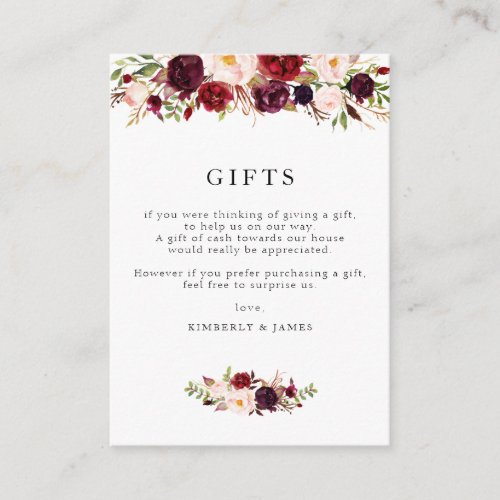 Burgundy  blush floral wedding gifts card