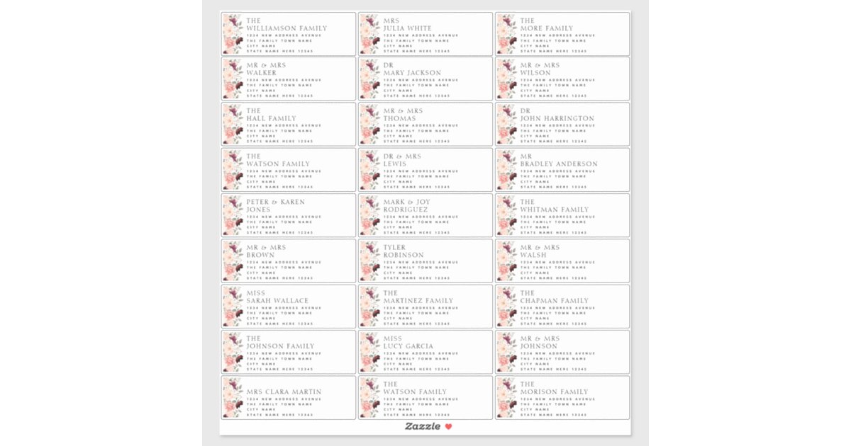 Burgundy Blush Floral Wedding Guest Address Labels | Zazzle