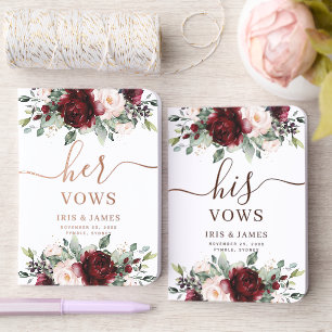 Burgundy Blush Floral Wedding His and Hers Real Foil Vow Books