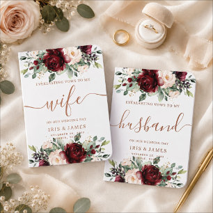 Burgundy Blush Floral Wedding Husband & Wife Real Foil Vow Books