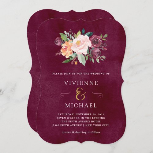 Burgundy Blush  Floral Wedding Invitation