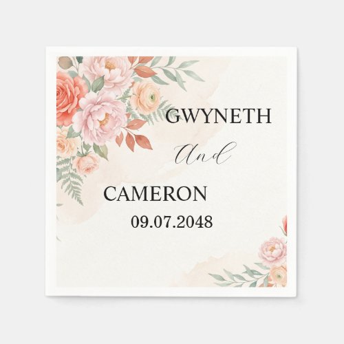 Burgundy Blush Floral Wedding Napkins