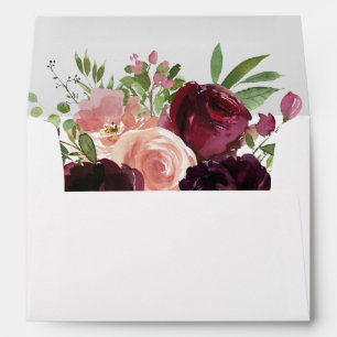 Burgundy & Blush Floral Wedding or Party Envelope