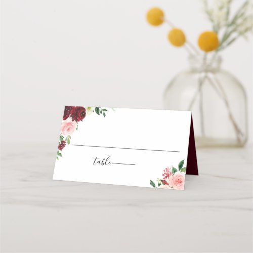 Burgundy Blush Floral Wedding Place Card