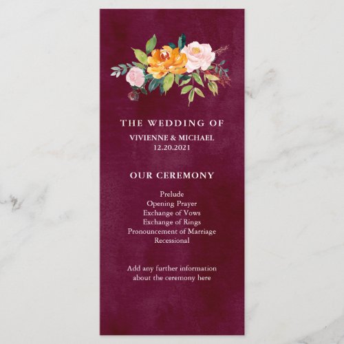 Burgundy Blush  Floral Wedding Program