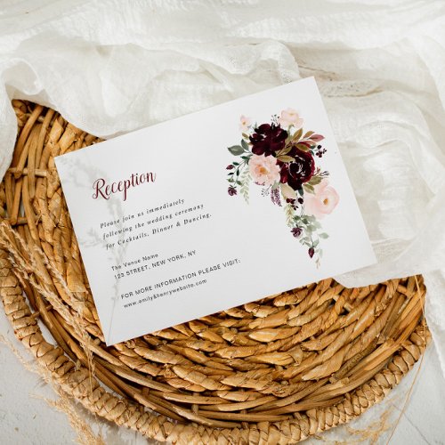 burgundy blush floral wedding reception card
