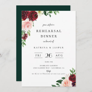 Burgundy Blush Floral Wedding Rehearsal Dinner Invitation