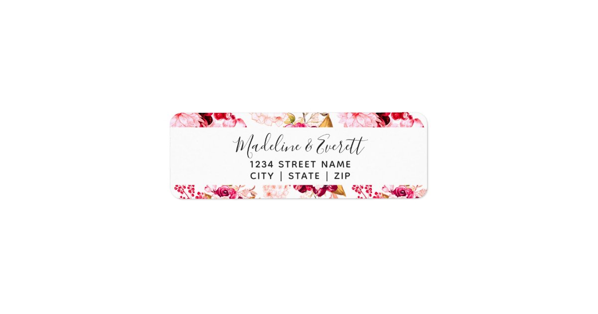Burgundy & Blush Floral Wedding Return Address Label | Zazzle