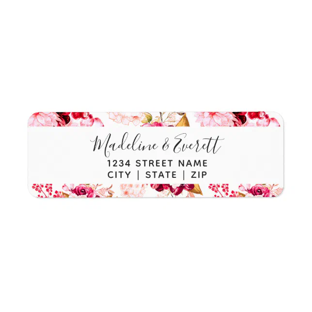 Burgundy &amp; Blush Floral Wedding Return Address Label | Zazzle
