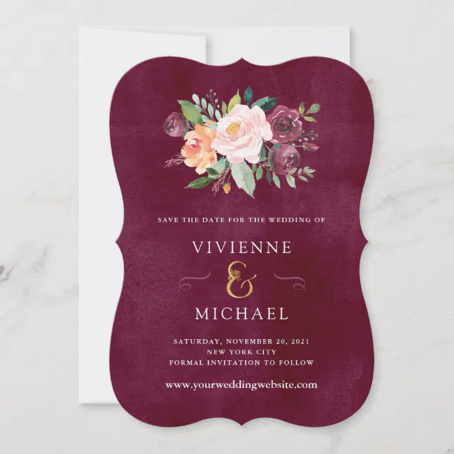 Burgundy Blush | Floral Wedding Save the Date | Zazzle
