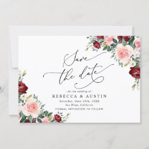 Burgundy Blush Floral Wedding Save the Date Invitation