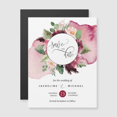 Burgundy Blush Floral Wedding Save The Date Magnet