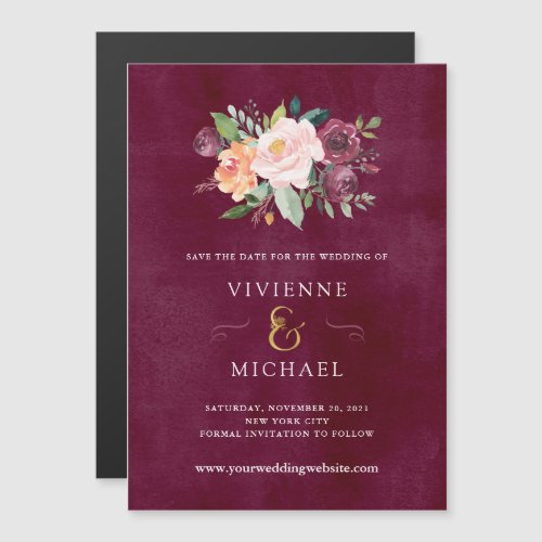 Burgundy Blush  Floral Wedding Save the Date Magnetic Invitation