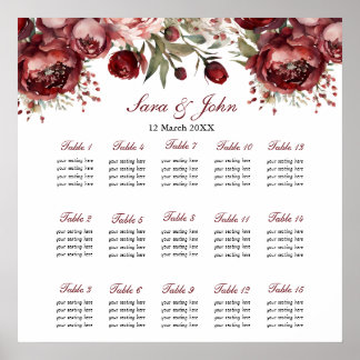 Burgundy Blush Floral Wedding Seating Chart