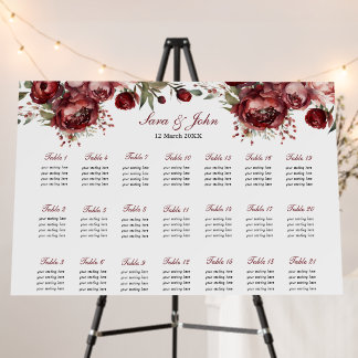 Burgundy Blush Floral Wedding Seating Chart Foam Board