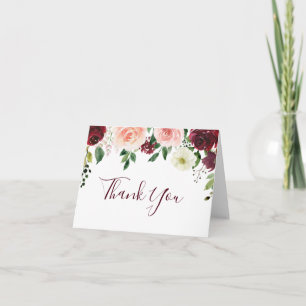 Burgundy Blush Floral Wedding Thank You Card