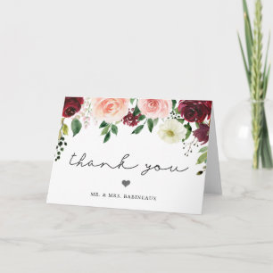 Burgundy Blush Floral Wedding Thank You Card
