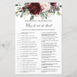 Burgundy Blush Floral Wedding Traditions Game<br><div class="desc">Simply press the customize it button to edit texts,  further re-arrange and format the style and placement of the texts.  Matching items available in store!  Answer Key: 1.L 2.P 3.E 4.N 5.B 6.A 7.G 8.M 9.O 10.H 11.D 12.C 13.J 14.K 15.F 16.R 17.I 18.Q (c) The Happy Cat Studio.</div>