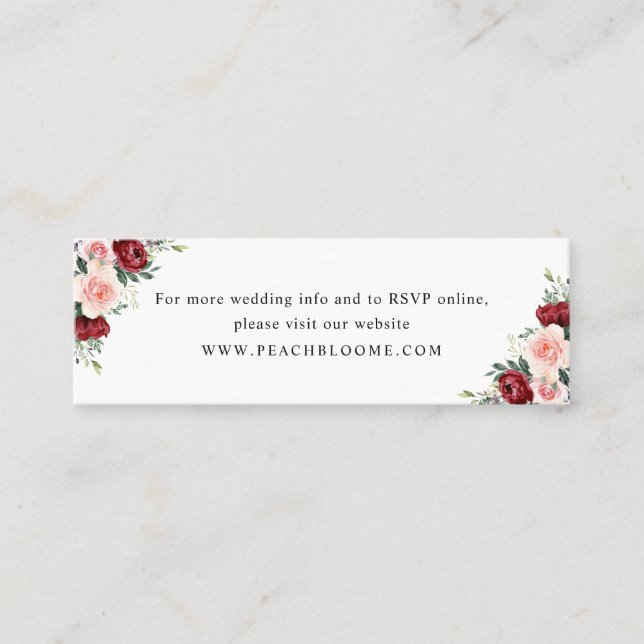 Burgundy Blush Floral Wedding Website Info Cards (Front)