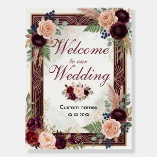 Burgundy Blush Floral Wedding Welcome elegant Foam Board