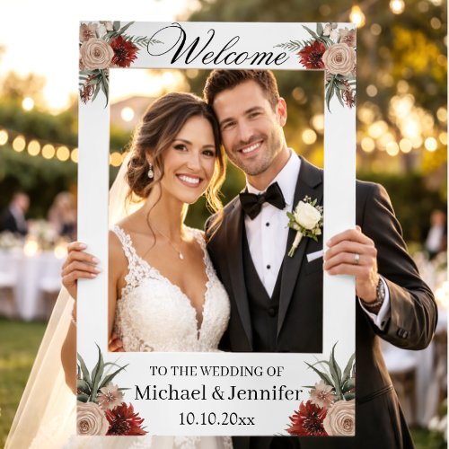 Burgundy & Blush Floral Wedding Welcome Selfie Frame