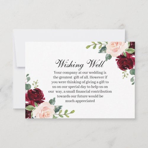 Burgundy Blush Floral Wedding Wishing Well Note Card