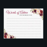 Burgundy Blush Floral Wedding Words of Advice Card<br><div class="desc">Customize this "Burgundy Blush Floral Wedding Words of Advice Card" to add a special touch. It's easy to personalize to match your colors and styles. (1) For further customization, please click the "customize further" link and use our design tool to modify this template. (2) If you need help or matching...</div>
