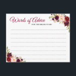 Burgundy Blush Floral Wedding Words of Advice Card<br><div class="desc">Customize this "Burgundy Blush Floral Wedding Words of Advice Card" to add a special touch. It's easy to personalize to match your colors and styles. (1) For further customization, please click the "customize further" link and use our design tool to modify this template. (2) If you need help or matching...</div>