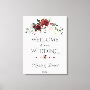 Burgundy Blush Floral Welcome Wedding Sign